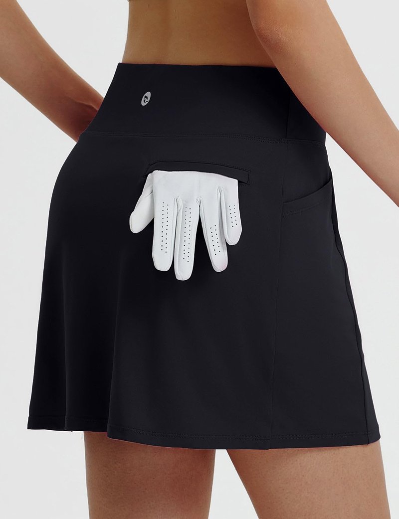 baleaf Women's Golf Skorts Skirts High Waisted Stretchy Tennis Skirt with Short 5 Pockets Athletic Casual Pickleball Black L
