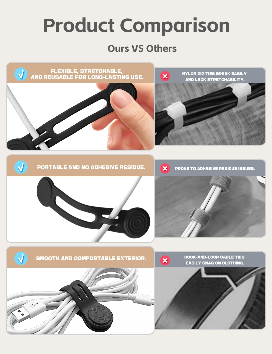 Maveek 10 Pcs Cable Ties Magnetic Cord Organizer Storage Travel For Laptop Computer Earphones USB Phone Charging Wires, Small Cord Wraps Keeper Clips - Black