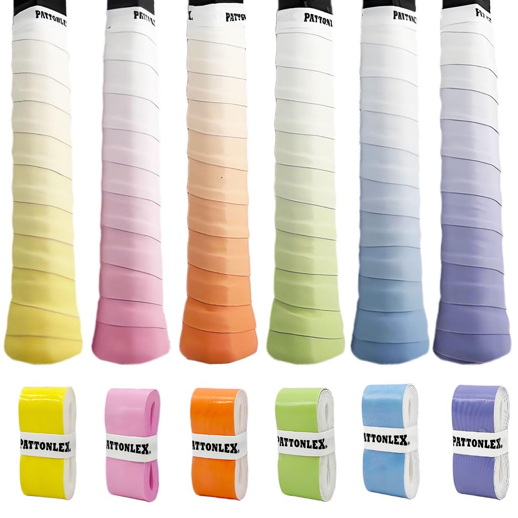 PATTONLEX Tennis & Pickleball Overgrip Tape – 6 Pack Gradient Colors – Non-Slip Grip Wrap