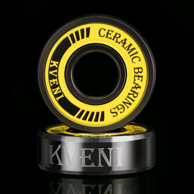 KVENI ABEC 9 Skateboard Bearings - Premium 608rs Ceramic Ball Bearings with Titanium Coating - Fast Spin Longboard Bearings Set (8-Pack + Washers + Spacers)