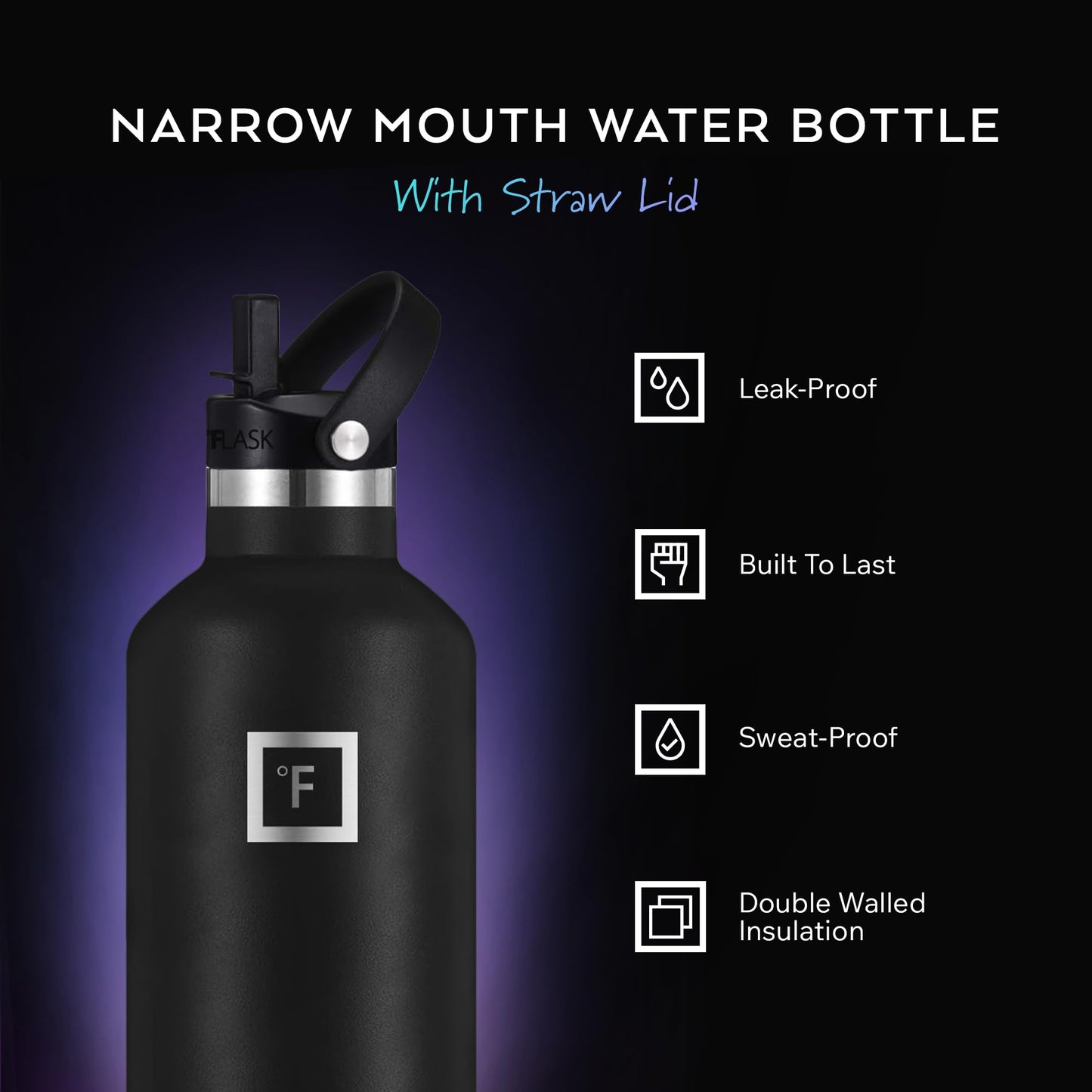 IRON °FLASK Camping & Hiking Hydration Flask with Straw, Narrow Mouth Insulated Stainless Steel Sports Water Bottle - Desert Oasis 32 oz - Straw (1 Lid)