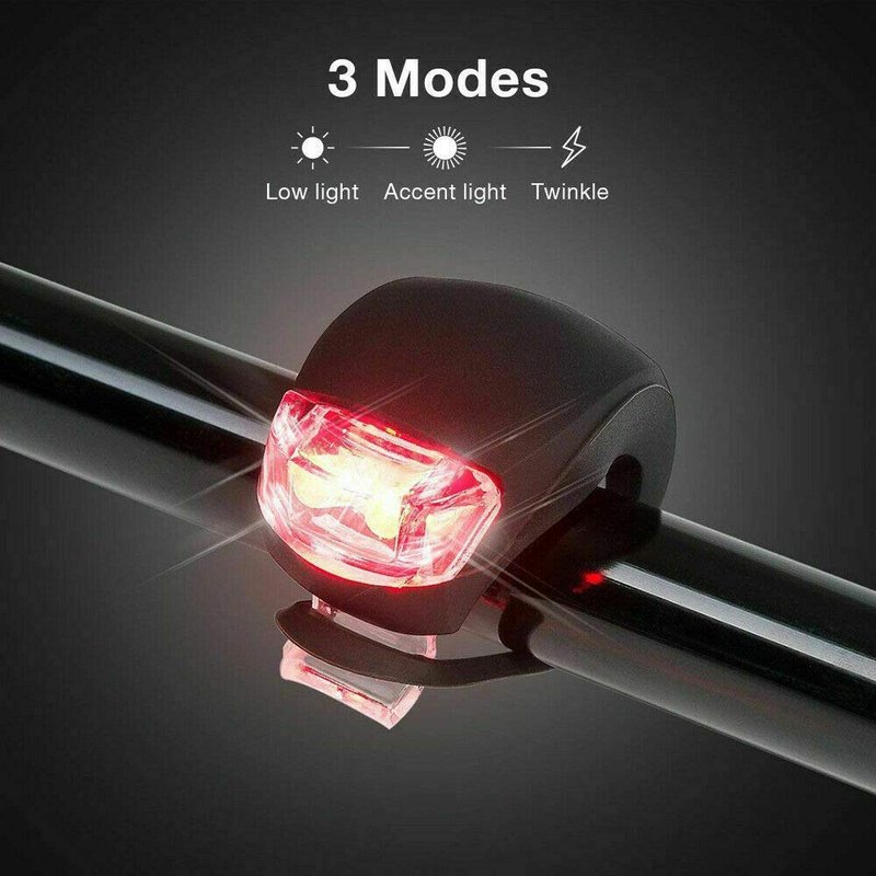 bicycle lights set, small, easy quick assembly, silicone plastic, waterproof, front light and rear light, 2 pieces