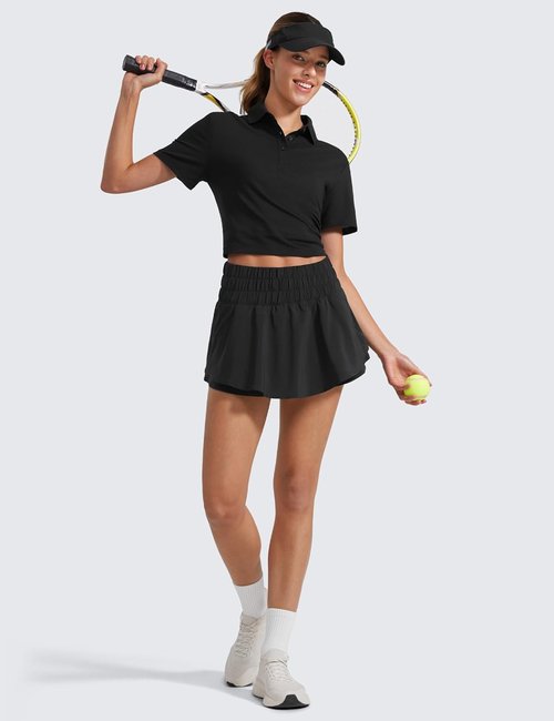 CRZ YOGA Athletic Shorts with Ruffle Skirt Overlay - High Waisted & Flowy for Workout, Running, Tennis