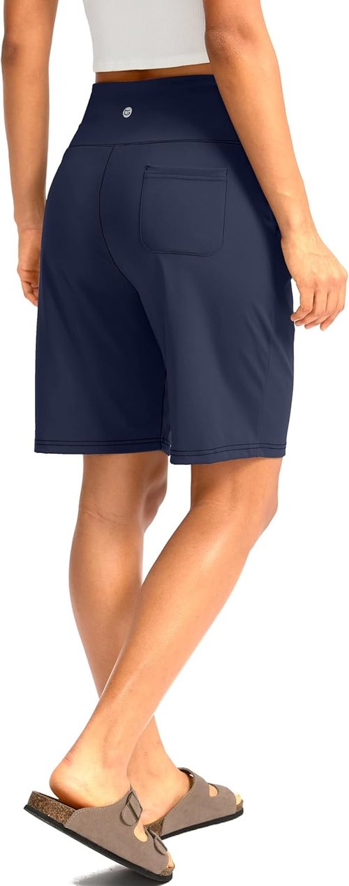G Gradual Women's Bermuda Long Shorts with Pockets 9" High Waisted Knee Length Shorts for Women Walking Athletic Workout