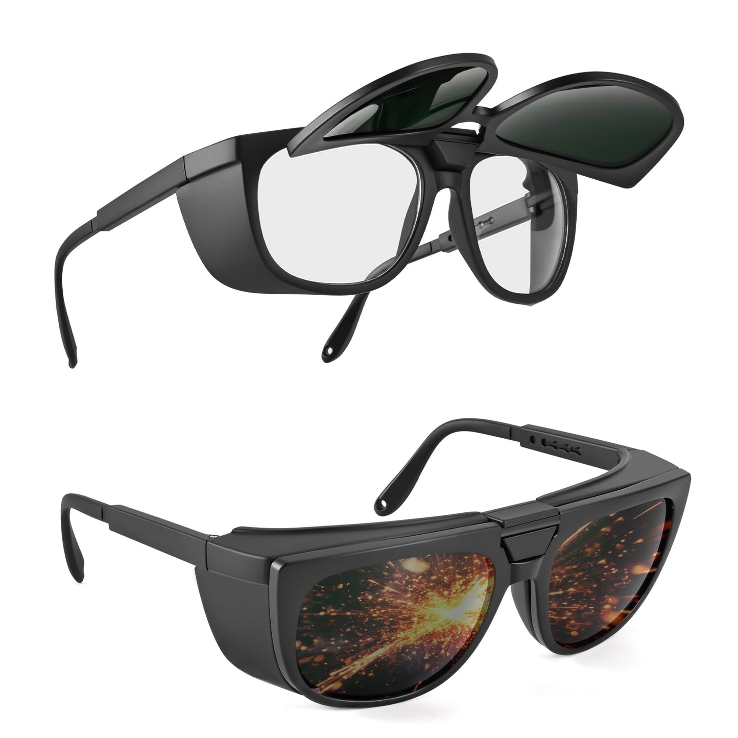 Dual Lens Welding Safety Glasses – ANSI Z87.1 Certified – Switch Between Clear & IR 5.0 Shade – Anti-Fog & Scratch Resistant – Adjustable Frame – UV400 Protection – for Arc Welding, Plasma Cutting