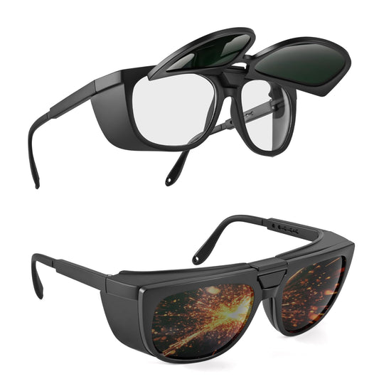 Dual Lens Welding Safety Glasses – ANSI Z87.1 Certified – Switch Between Clear & IR 5.0 Shade – Anti-Fog & Scratch Resistant – Adjustable Frame – UV400 Protection – for Arc Welding, Plasma Cutting