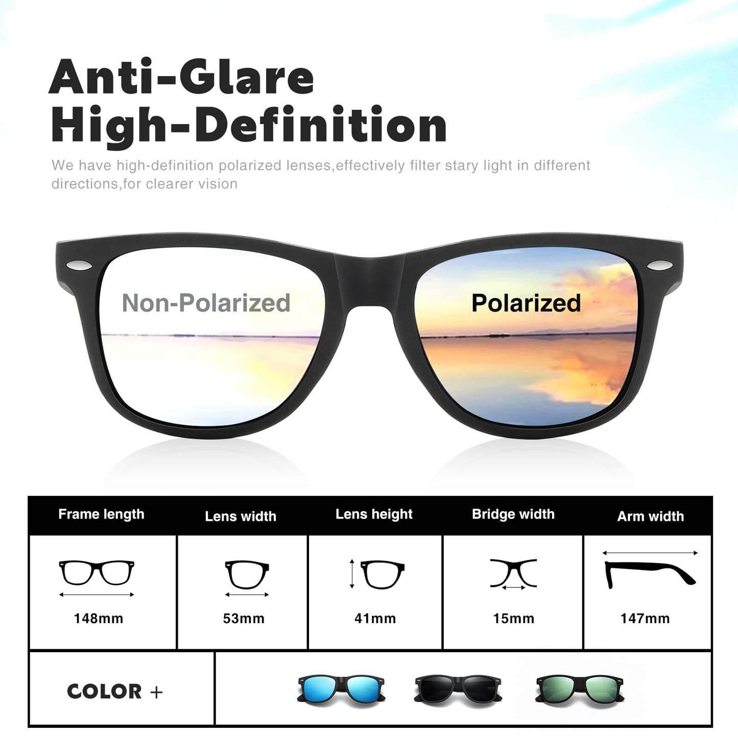 DEMIKOS Sunglasses Men Polarized Sunglasses for Mens Womens Retro Mirror Lens for Driving Fishing UV Protection
