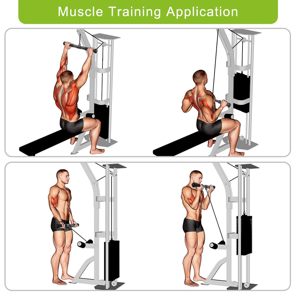 SELEWARE Triceps LAT Pull Down Attachment Free Swivel Straight Bar Press Down Bar with Non-Slip Soft Rubber Grip Home Gym Cable Attachment Workout Accessories 18 inches Long