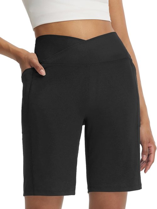 BALEAF Women's Bermuda Long Shorts with Pockets 9" Above Knee Length High Waisted Stretch Walking Athletic Dressy Casual