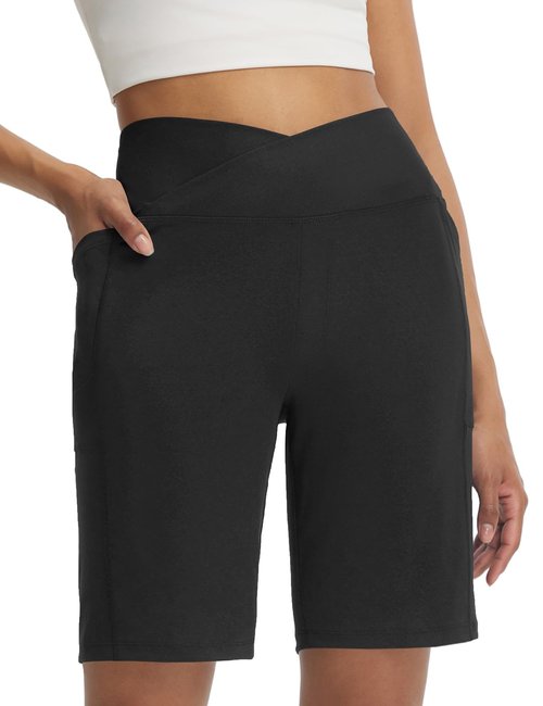 baleaf Women's Bermuda Long Shorts 9" Above Knee Length Stretch Walking Athletic Dressy Casual Summer Black L