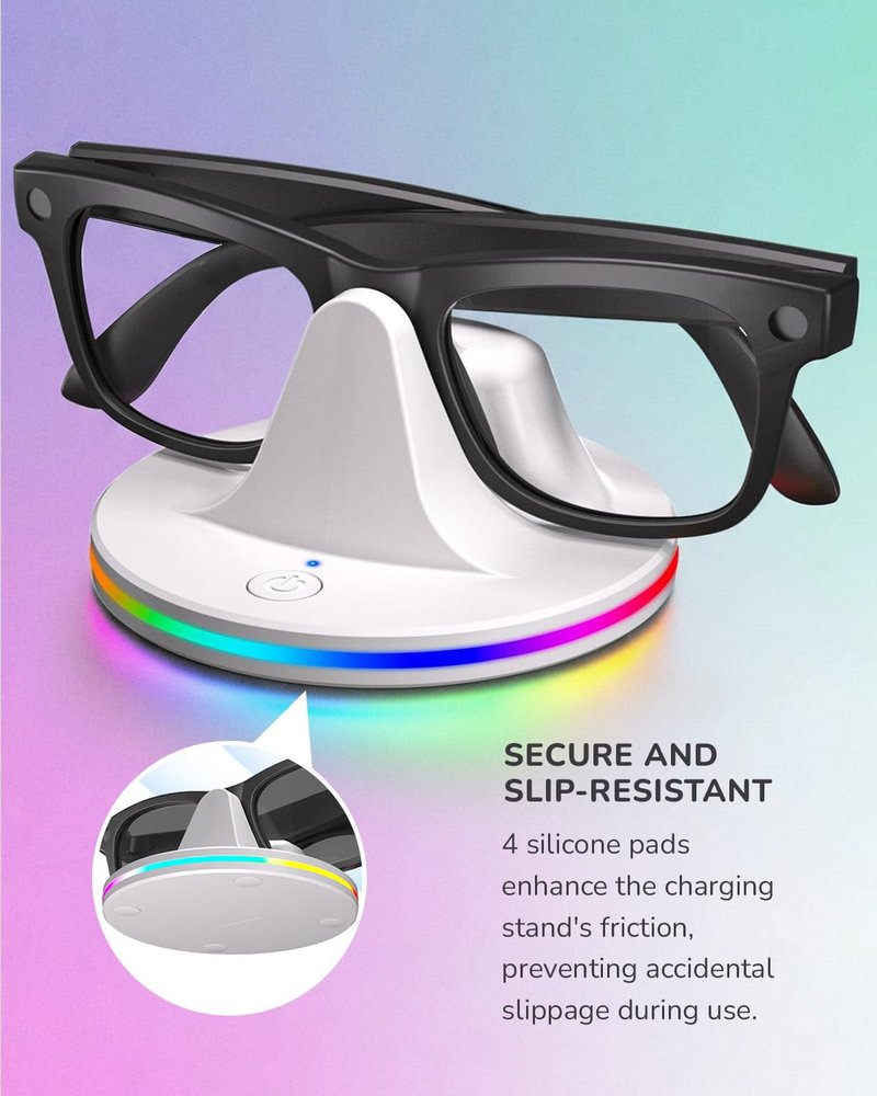 Smart Glasses Charging Stand for RayBan Meta,Charging Dock Compatible with Wayfarer/Skyler/Headliner/Oakley HSTN, Smart Glasses Charger and Base with 7 RGB Lights