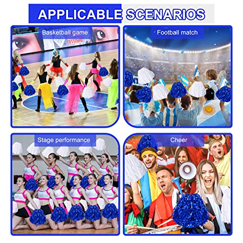 Blue Cheerleading Pom Poms - 6 Pack with Plastic Handles