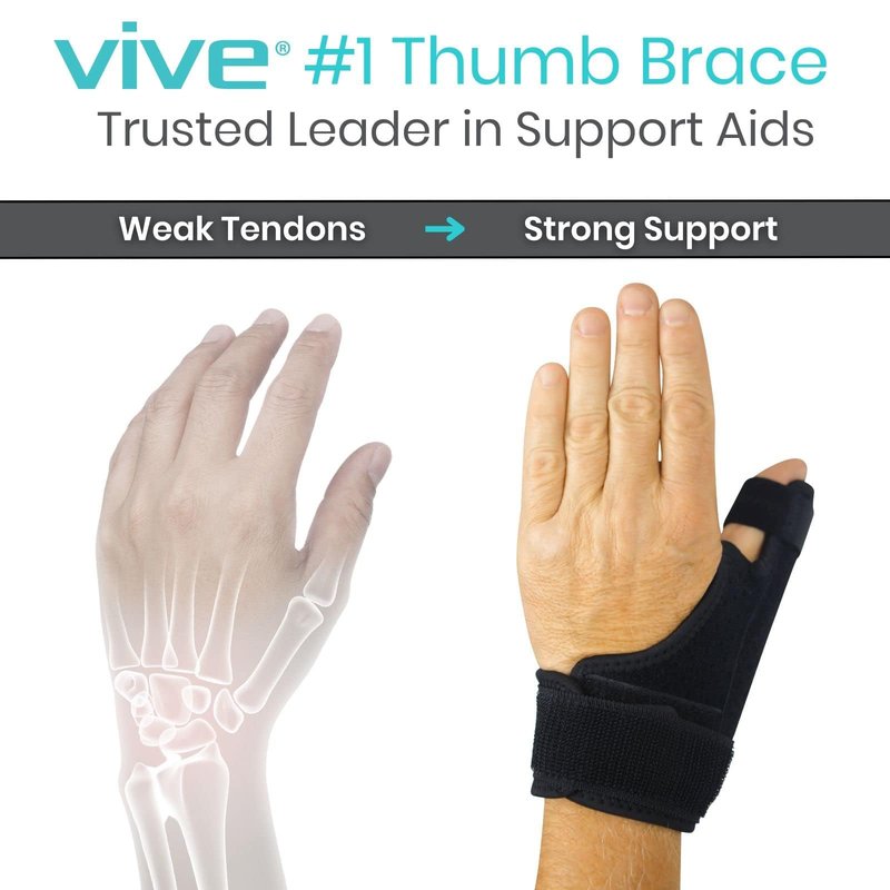Vive Thumb Brace & Wrist Brace - Carpal Tunnel Wrist Brace for Men and Women, Thumb Spica Splint Fits Right & Left Hand, Arthritis Pain Relief, De Quervains Tenosynovitis, Tendonitis, Neoprene (Black)