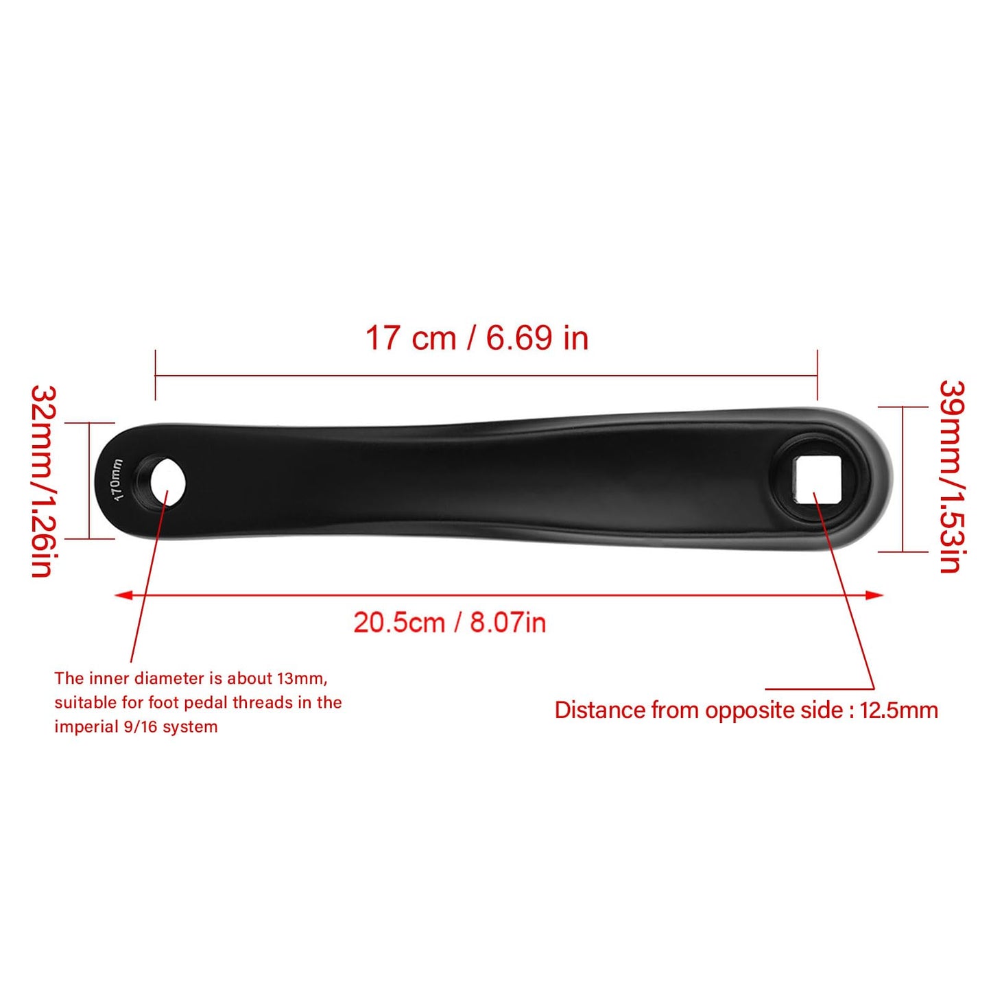 Kodrily Bike Crank Arm, Bike Crank 170mm, Crank Arm Aluminum Alloy Bike Crank Arm Replacement Left Single Bike Pedal Arm for Bike Replacement Accessory Black Silver (Square Hole)