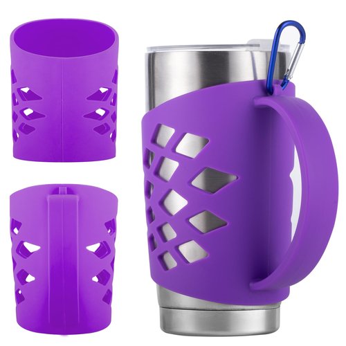 TRINENOX Handle for YETI 20 oz Tumbler, Silicone Sleeve with Hard Handle for 20 oz Tumbler – Fits YETI Rambler 20 oz Stainless Steel Vacuum Insulated Tumbler, Travel Coffee Tumbler 20 oz, (Purple)