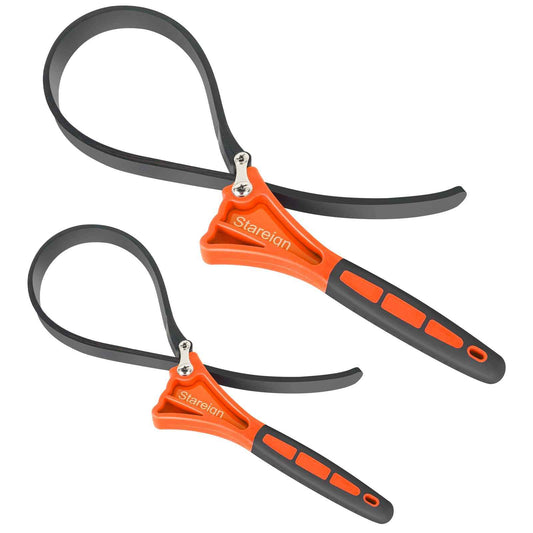 Stareign 2-Pack Rubber Strap Wrench,Oil Filter Wrench Diameter 4" and 6" Heavy Duty Adjustable Blet Wrench for Jar Opener,Water Filter,Plumbing,Sink,Faucet