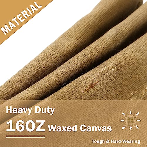 16OZ Waxed Canvas Tool Tote Bag | Large-Capacity Tool Storage Tote with 10 External Pockets | Multi-Purpose Garden Tool Carrier for Gardening, Wrench, and Carpentry Tools ? Khaki