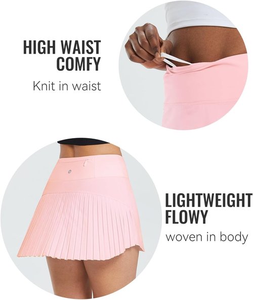 Baleaf Women's Tennis Skirt - High Waisted Pleated Golf Skorts with Pockets | Lightweight Athletic Wear
