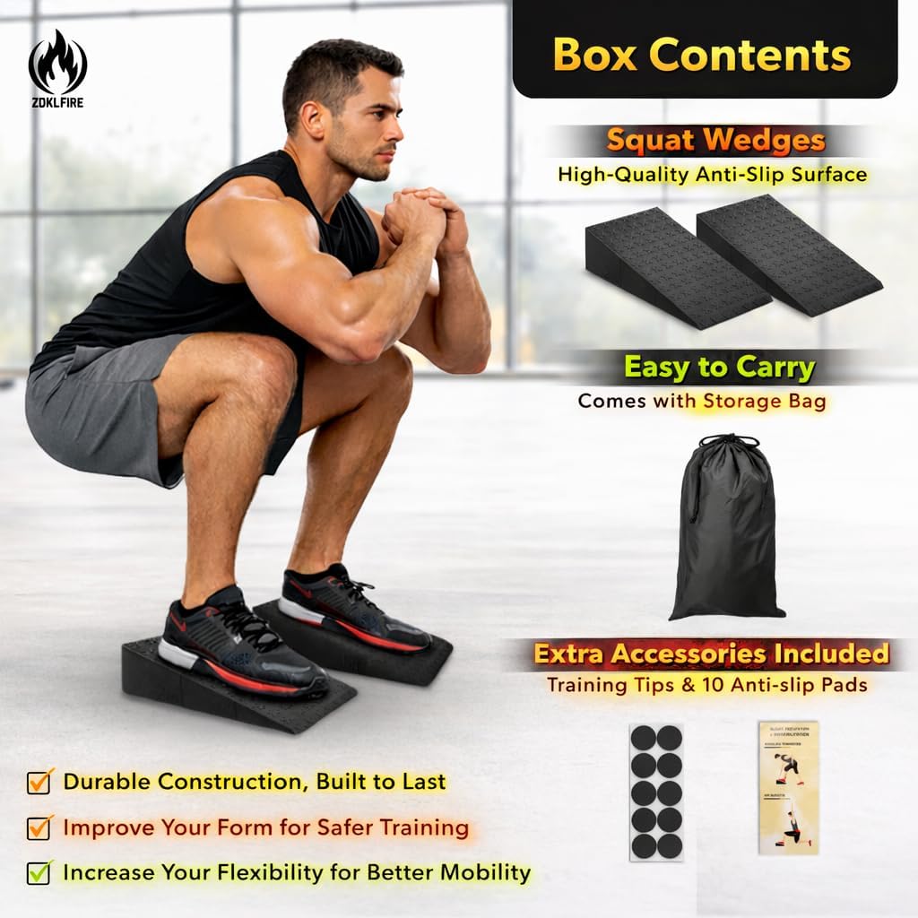 ZKDLFIRE Squat Wedge Block - Non-Slip Weightlifting Heel Elevation for Improved Mobility & Strength | 2 Pcs with Carrying Bag