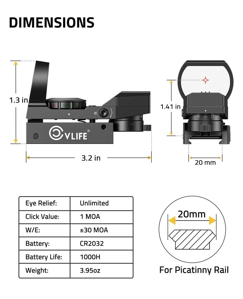 CVLIFE FoxSpook Motion Awake Multi Reticle Green & Red Dot Sight, Reflex Sight for Picatinny, Absolute Co-Witness Red Dot Optics Scope with 31×21mm Large Window
