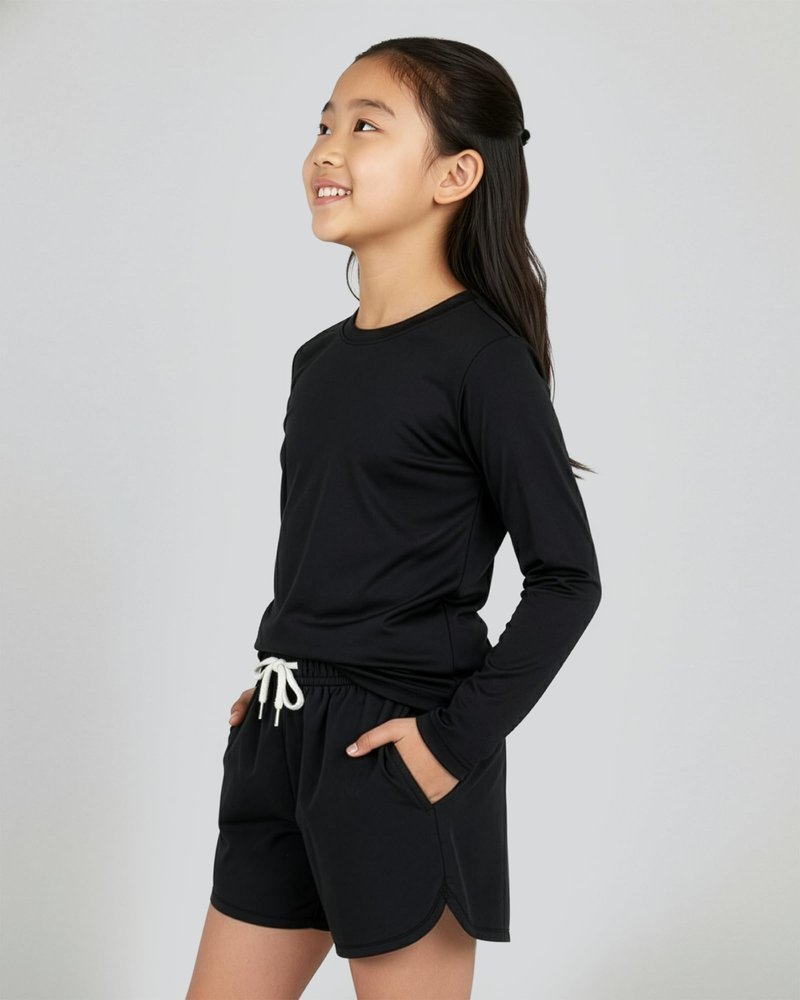 Real Essentials 4 Pack: Girls' Dry-Fit Long Sleeve Crew Neck T-Shirt - Athletic Activewear Soccer Top for Teens Kids Youth - Set 10, M (10-12)