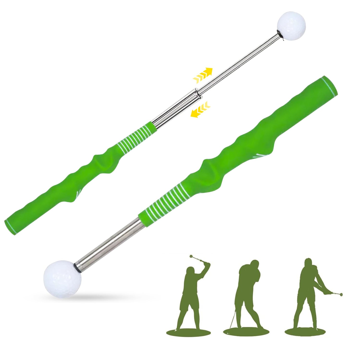 HiSnug Retractable Golf Swing Training Aid - Golf Swing Trainer, Portable Grip Trainer with Click Feedback for Chipping Hitting, Ideal for Beginners, Indoor & Outdoor Practice, Green