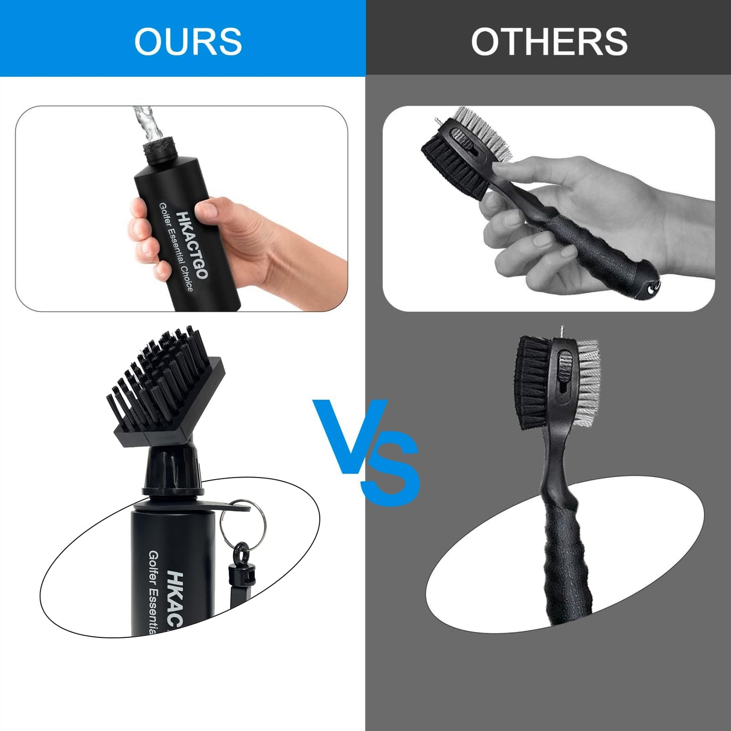 HKACTGO Golf Club Brush Cleaner with Clip and Squeeze Bottle 7.5 Inches Holds 4 Ounces Perfect for Keeping Your Golf Clubs Clean Durable and Portable Golf Accessories