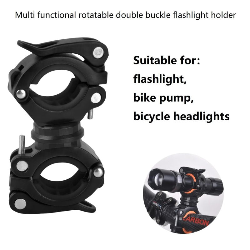 [2 Pack] Vonpri Flashlight Holder, Mount Bicycle Mounting Bracket Flashlight Holder Torch Clip 360º Rotation (Black)