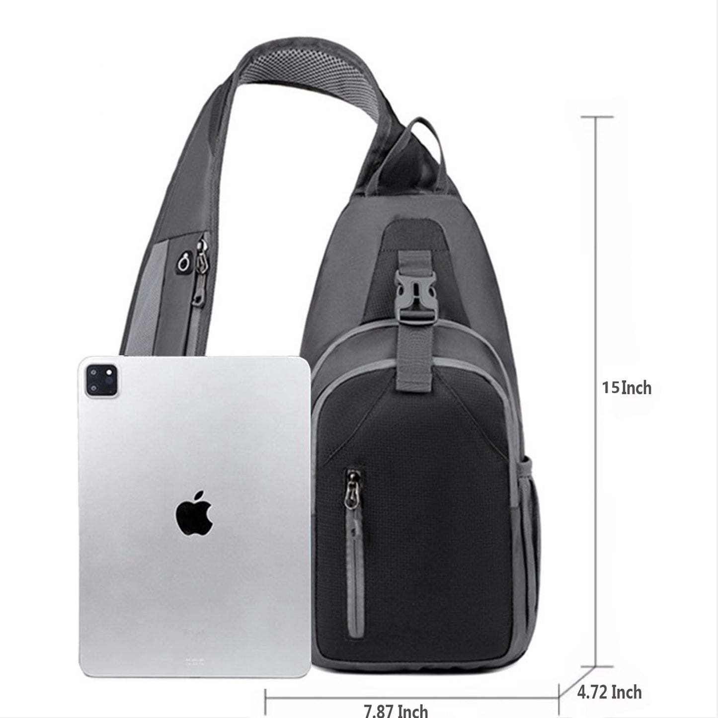 DAYELIVE Sling Bag for Mens Crossbody Bag Travel Sling Backpack Hiking Daypack Chest Bag Shoulder Bag, Large Cross Body Bag with Chest Phone Holder Black&Grey