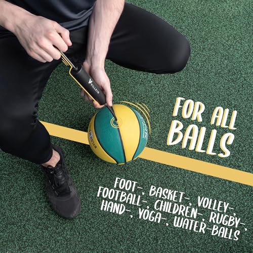 Ball Pump with Needle Storage - 4 Metal Needles, 2 Nozzles, Flexible Hose - Ideal for Soccer, Basketball, Volleyball