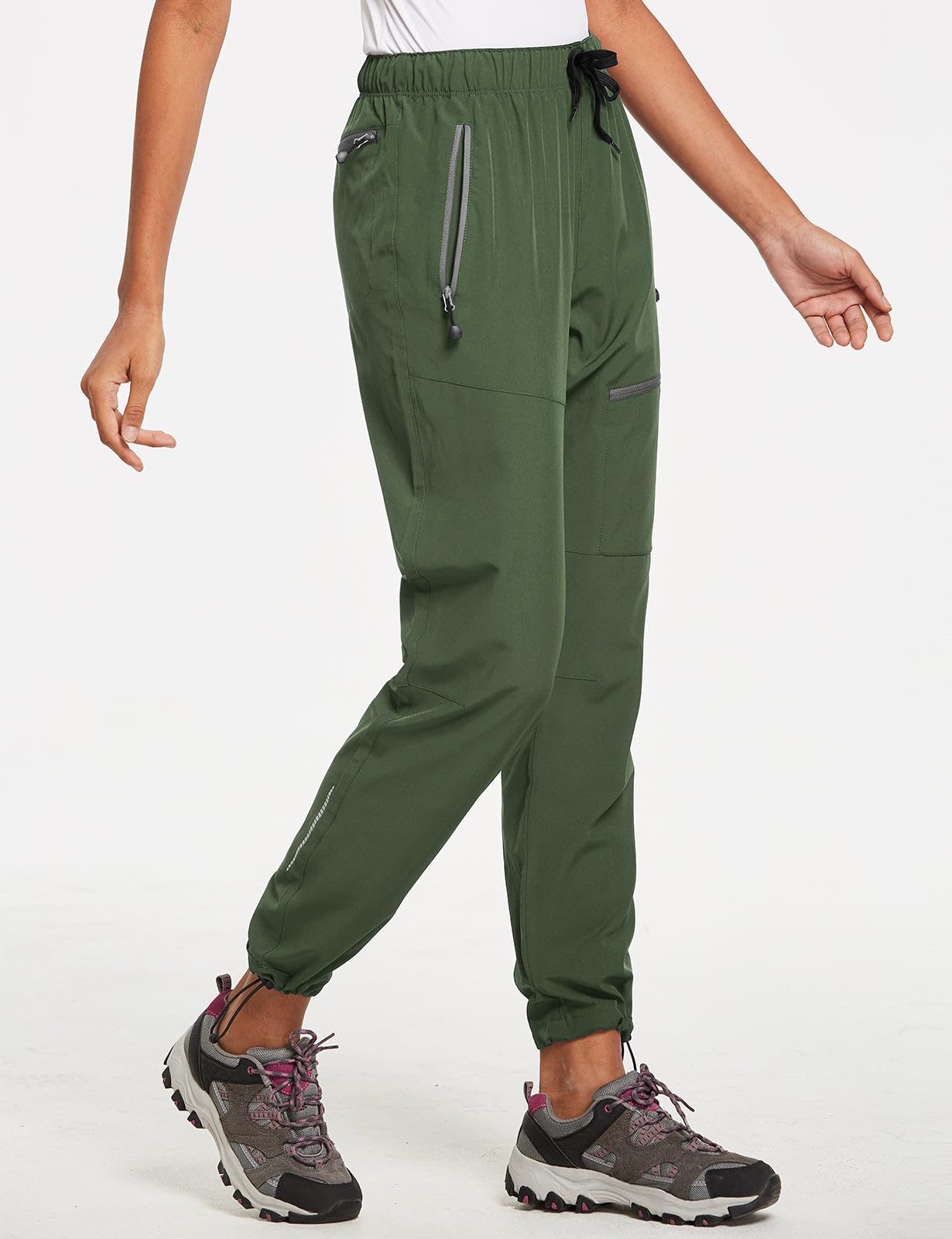 baleaf Cargo Pants for Women Petite Joggers Lightweight Quick Dry Pant Water Resistant 27'' Travel Workout Athletic Trip 27''-Army Green 2XL