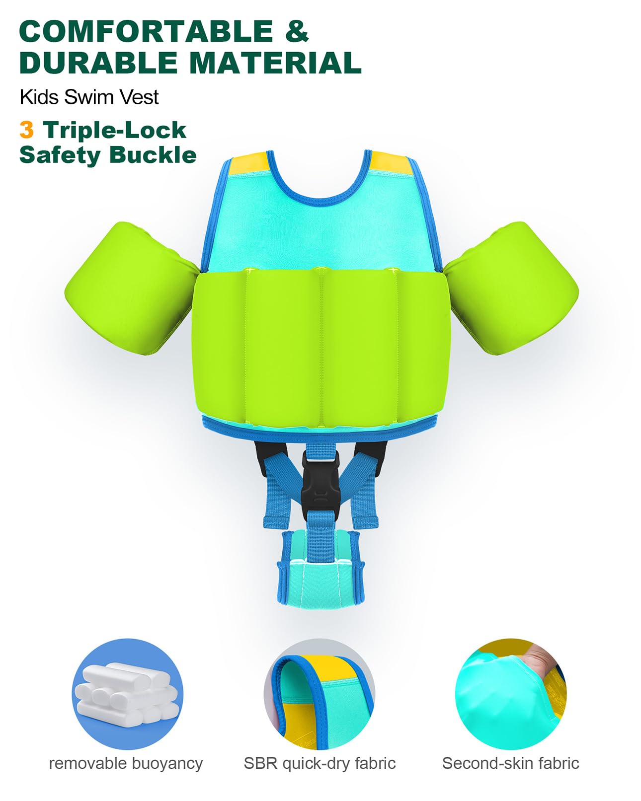 AEOCOO Kids Pool Floaties 1-2-3-5-7-9 Years Old, Toddler Swim Vest 20-30-50-70 Pounds, Comfortable Extended Wear Kids Float Jacket with Crotch Strap, Bright Design and Unpadded Sides, Blue