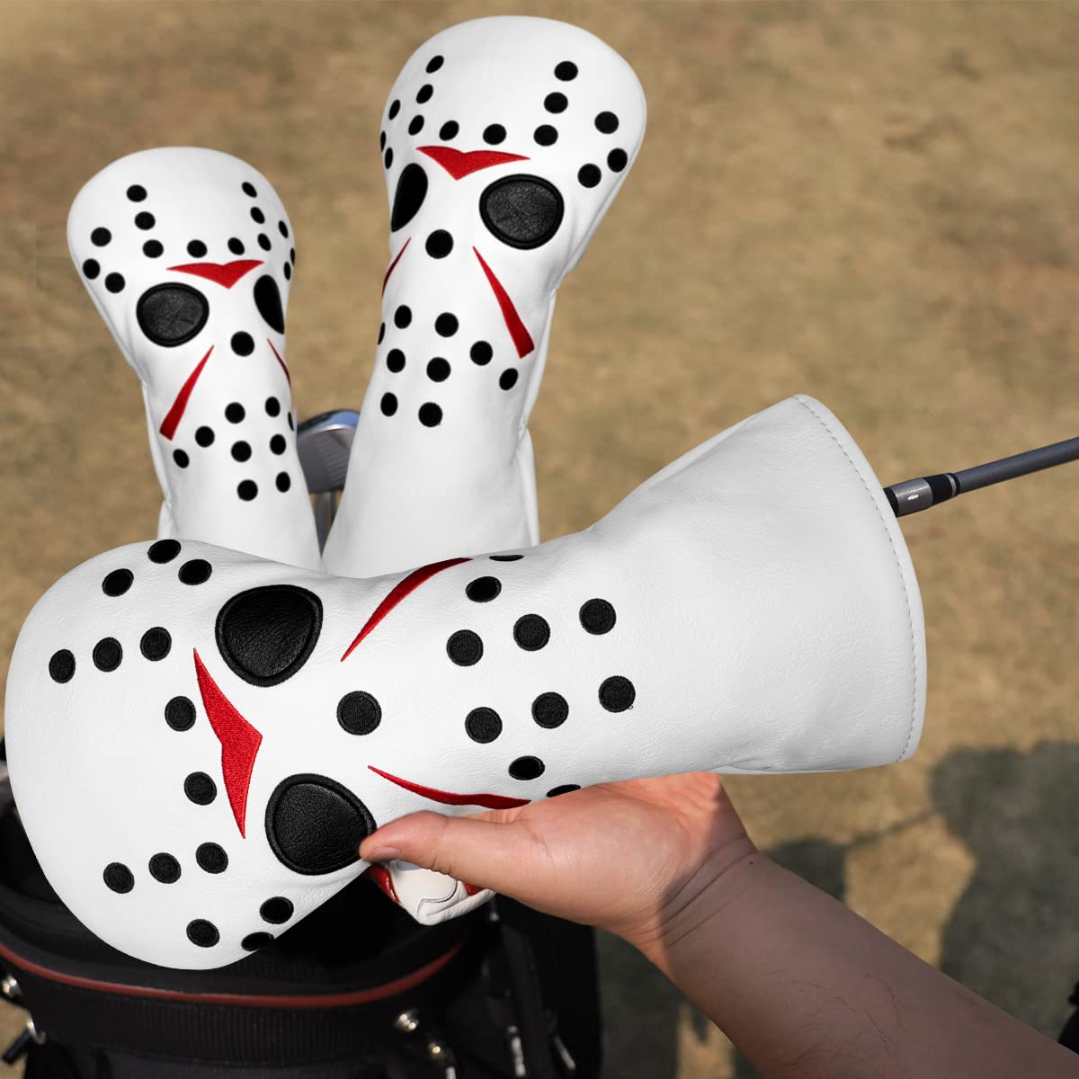 BAIRBRE Golf Hybrid Covers Field Hockey Mask Embroidery Golf Club Covers Leather Hybrid Headcovers Golf Headcover for Most Brand