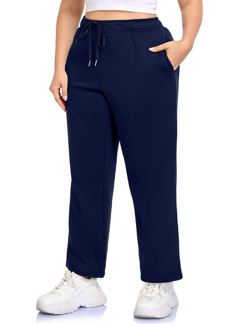 COOTRY Womens Plus Size Sweatpants Fleece Lined Wide Leg Baggy Lounge Athletic Sweat Pants 2025 Winter Fall Fashion Navy 3XL