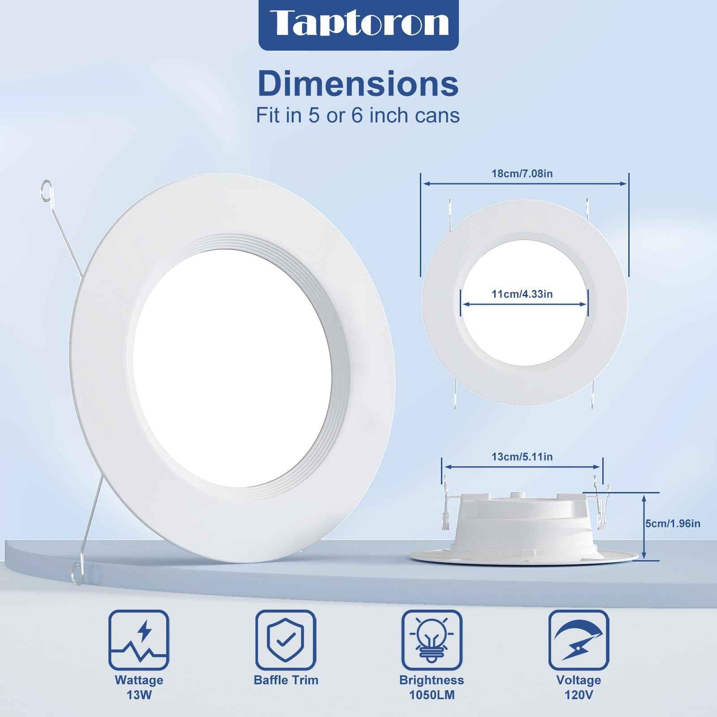 Recessed Lighting 5/6 Inch Color Changing LED Can Lights for Ceiling, 13W 1050LM Retrofit Recessed Lights with Baffle Trim, RGBCW Downlight Dimmable by Remote Control, Memory, Delayed Off, 1 Pack
