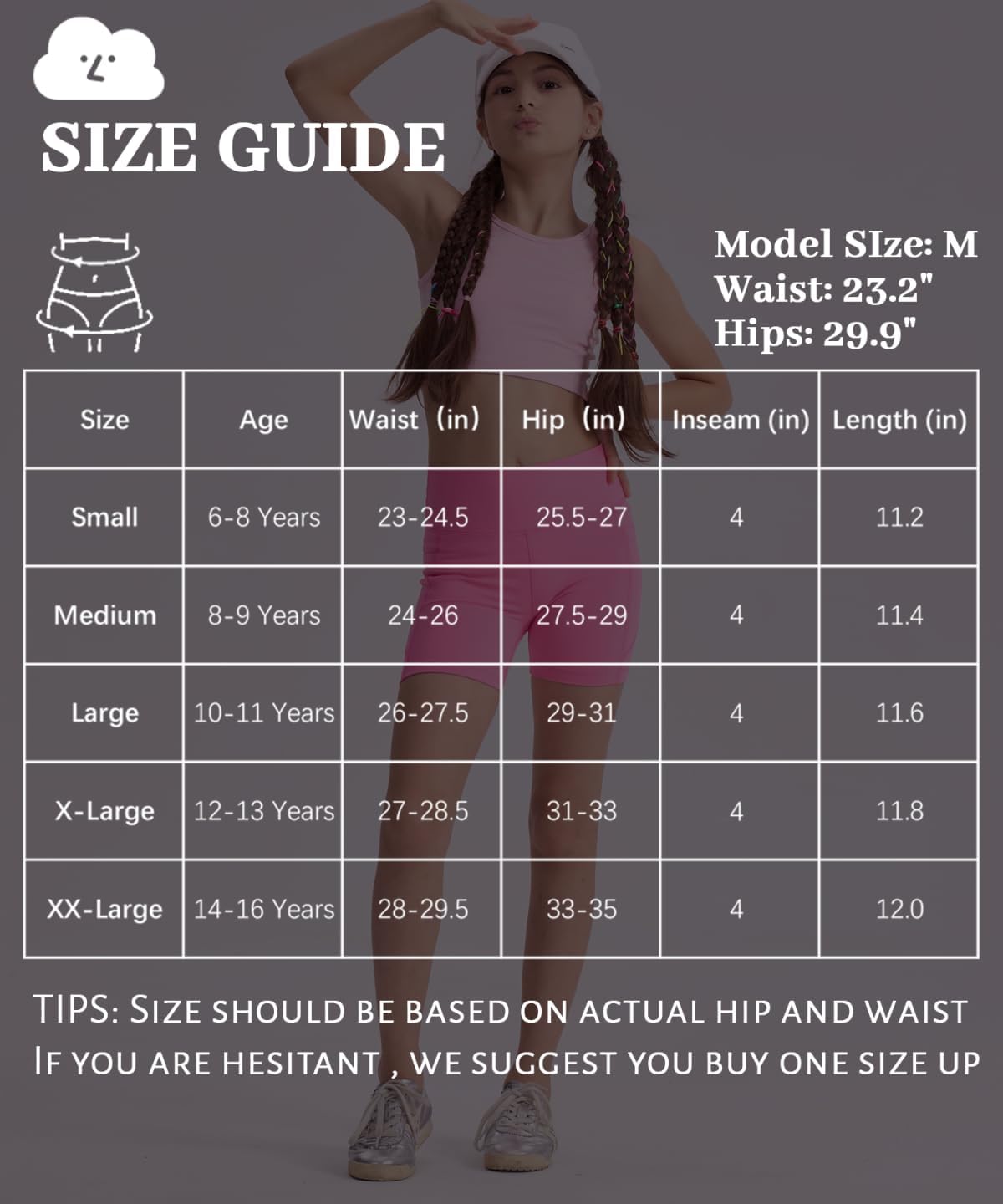 Skiennix Girls' 4'' High Waisted Biker Shorts - Stretchy Athletic Workout Shorts for Kids & Teens