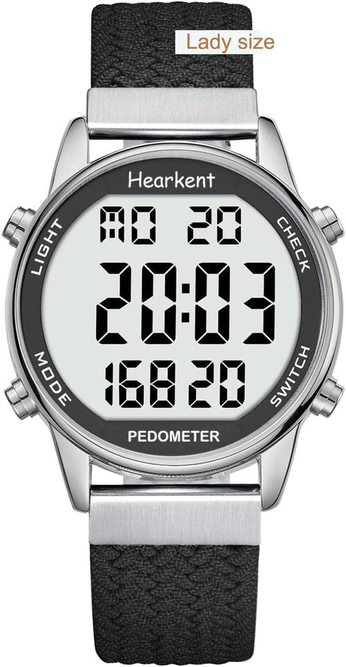 Hearkent Pedometer Watch for Women - Waterproof Step Counter with EL Backlight | Countdown & Stopwatch