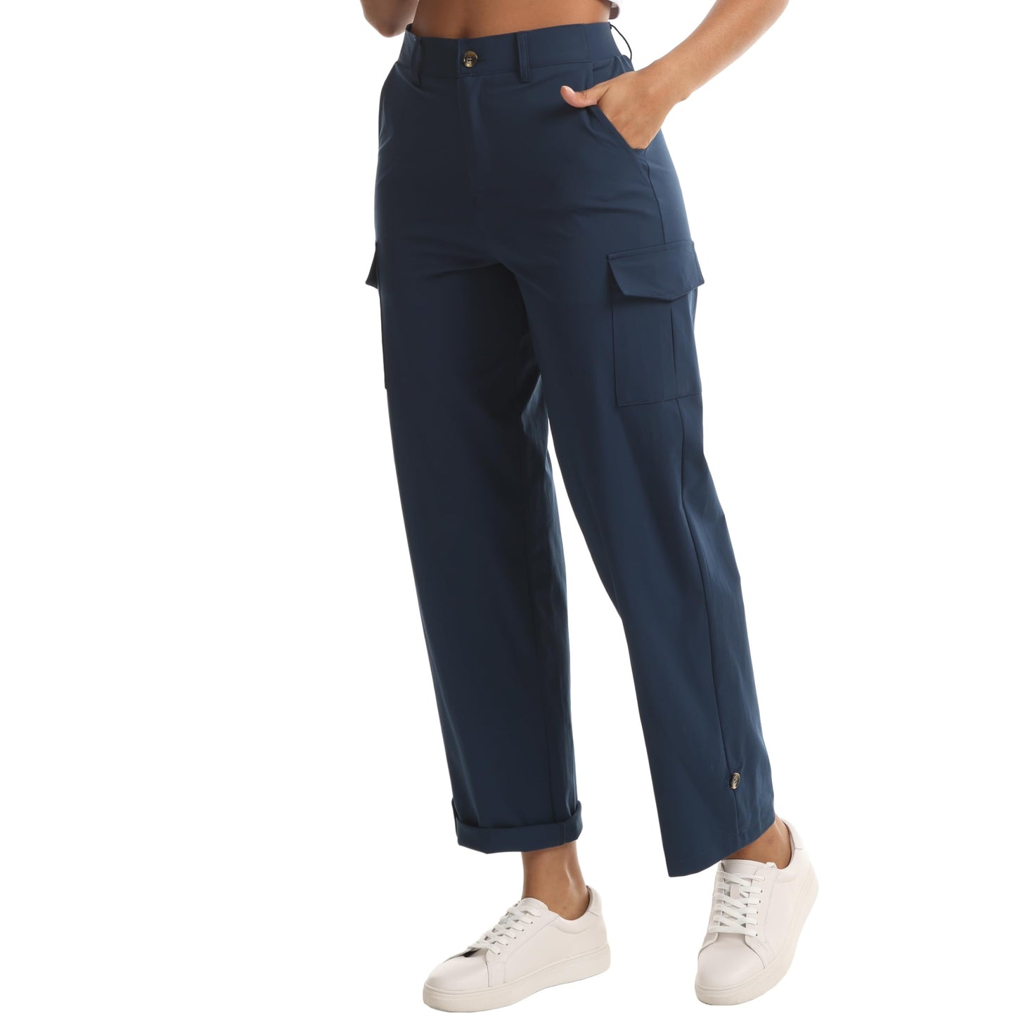 zsenoxaxi Women's Lightweight Hiking Pants Stretchy Quick Dry Capri Cargo Pants with Pockets for Golf Casual Travel Outdoor(Dark Blue,L)