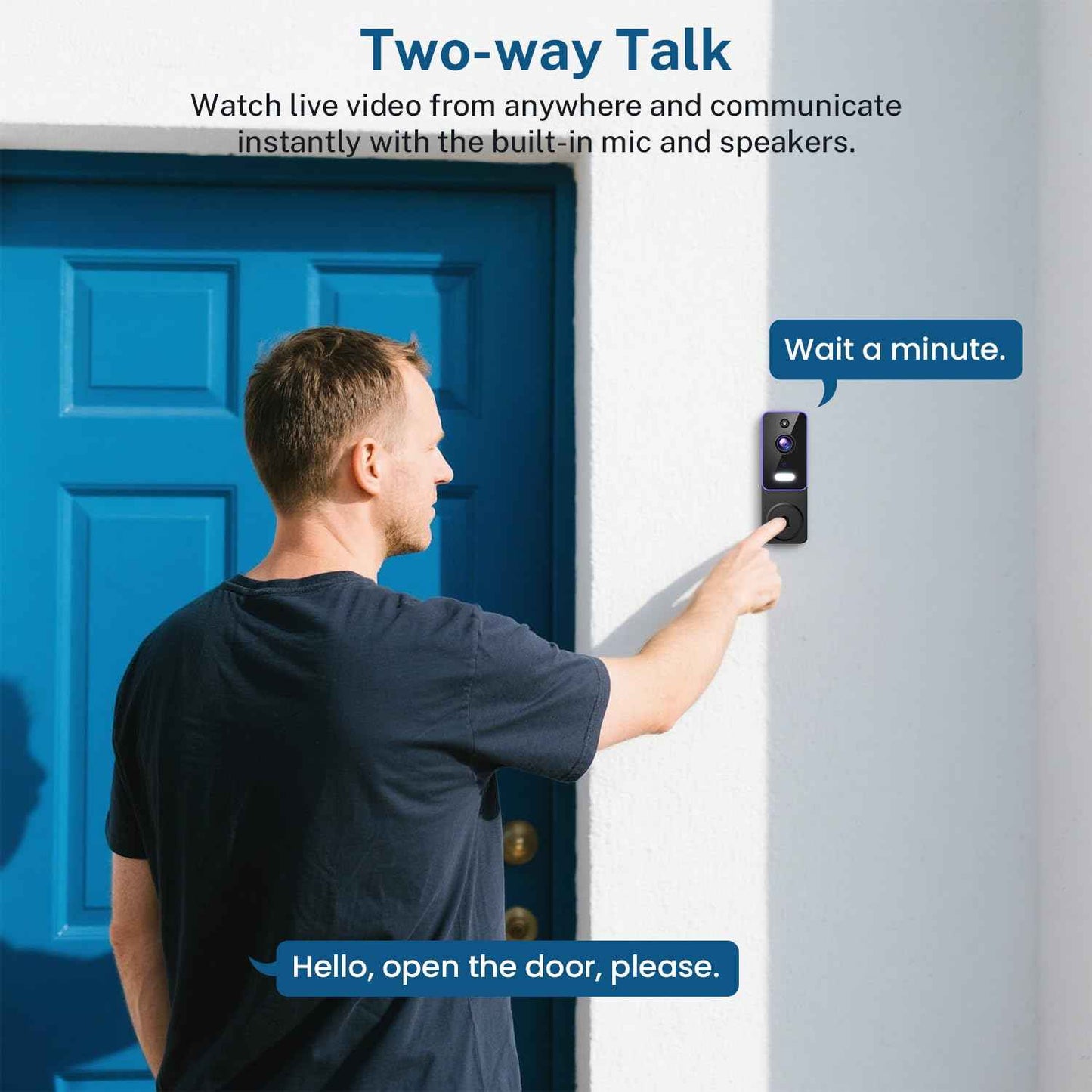 SwagBuzz 1080p Wireless Wi-Fi Video Doorbell Camera with AI Motion Detection, Two Way Audio and Night Vision, Cloud Storage, Battery Powered