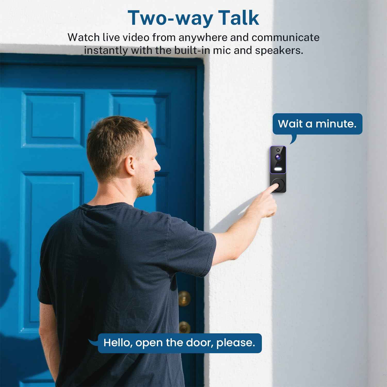 SwagBuzz 1080p Wireless Wi-Fi Video Doorbell Camera with AI Motion Detection, Two Way Audio and Night Vision, Cloud Storage, Battery Powered