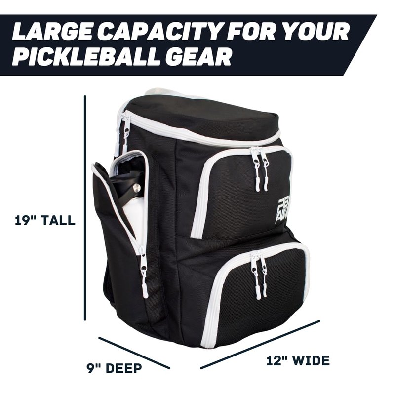 PBAW Pickleball Backpack Bag – Fits 2-4 Paddles, Vented Shoe Compartment, 14 Pockets, Fence Hook & Dual XL Bottle Holders – Lightweight Carry-On Gear Bag for Men & Women - Black/White