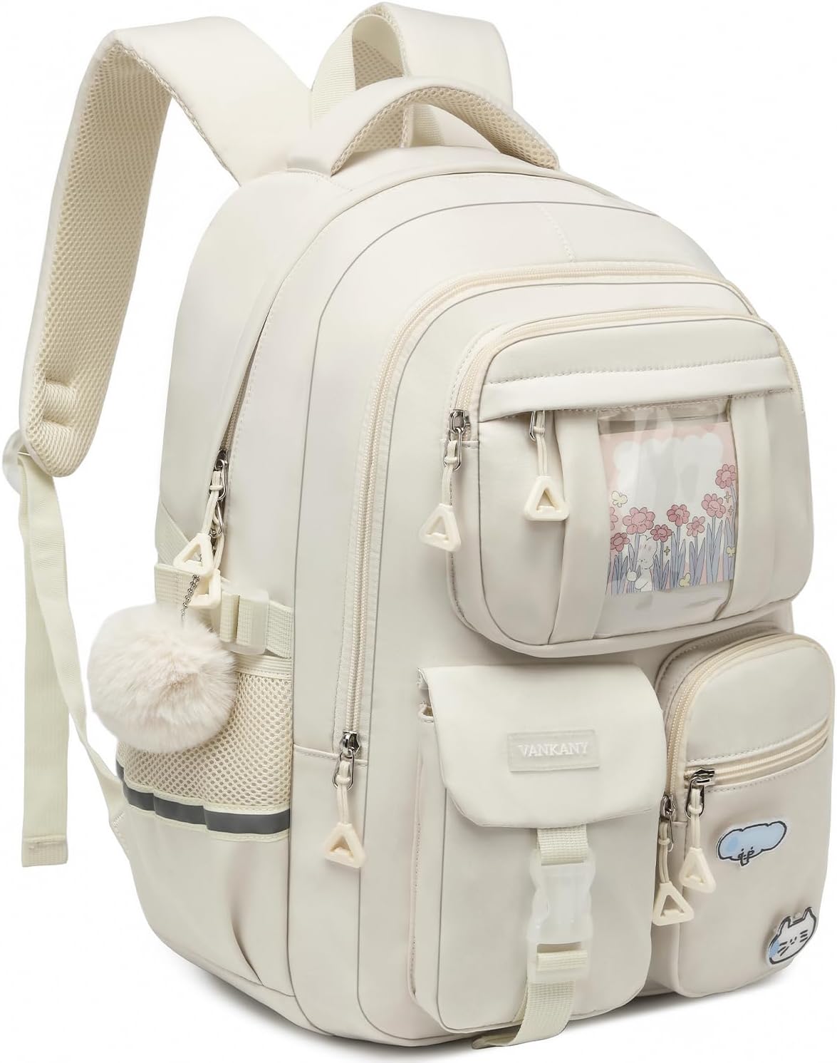 Skiennix School Backpack - Cute 15.6in Laptop Bag for Teen Girls & College Students | Beige