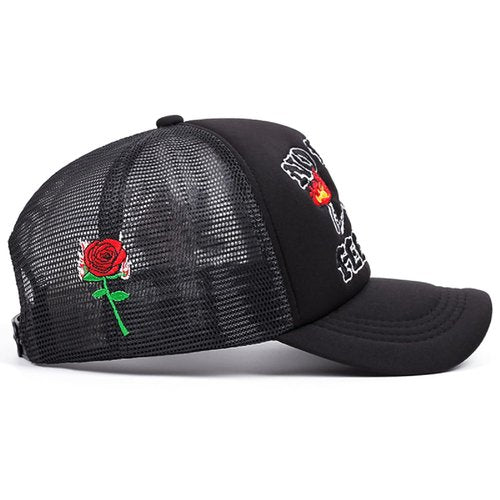 Embroidery Trucker Hat Cute “No Hard Feelings Dad Hat Mesh Skeleton Baseball Caps for Men Women Youth Black