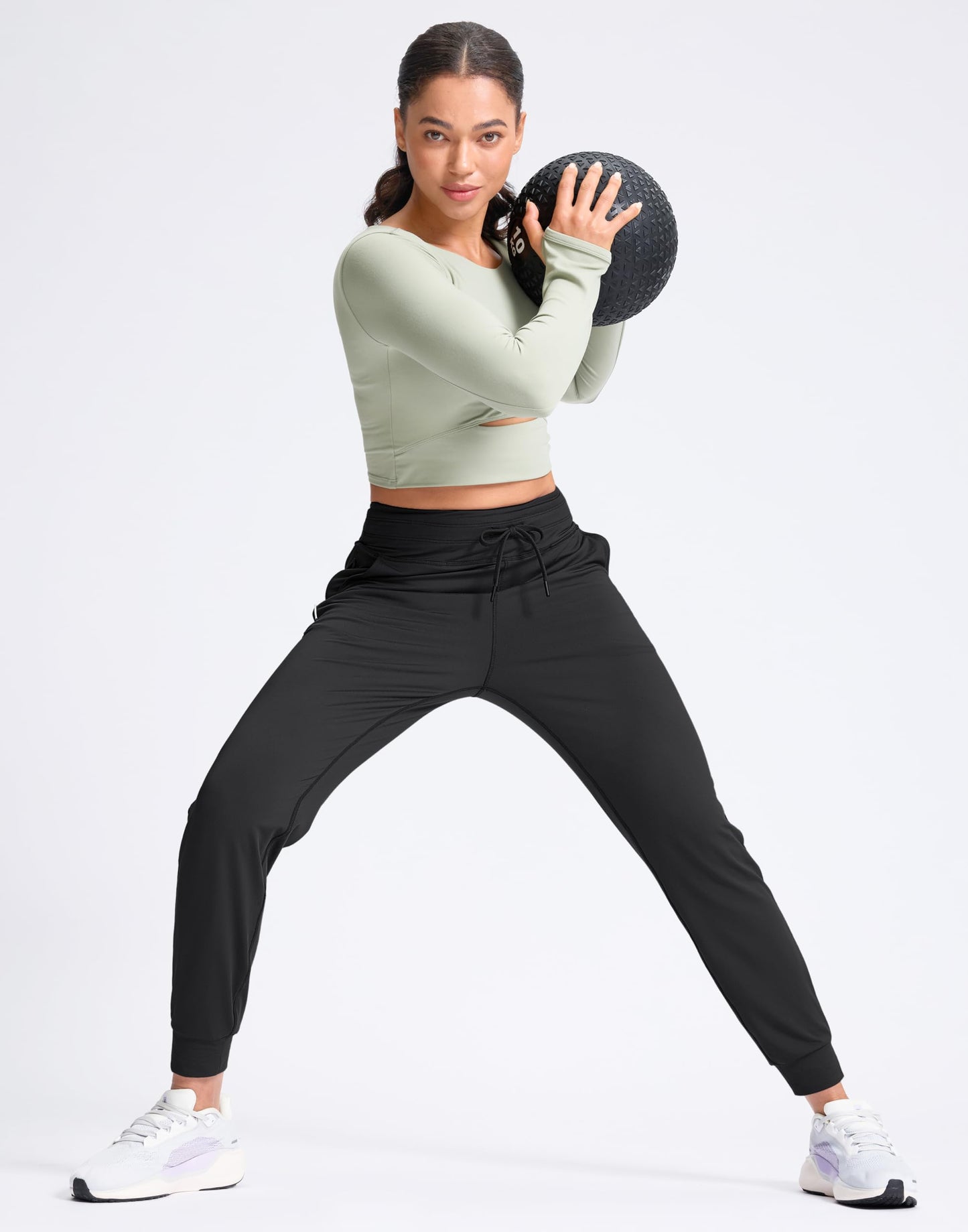 SANTINY Women's Sweatpants Joggers with Pockets Soft Stretch High Waisted Sweat Pants Lounge Running Athletic Workout Jogging (Black_L)