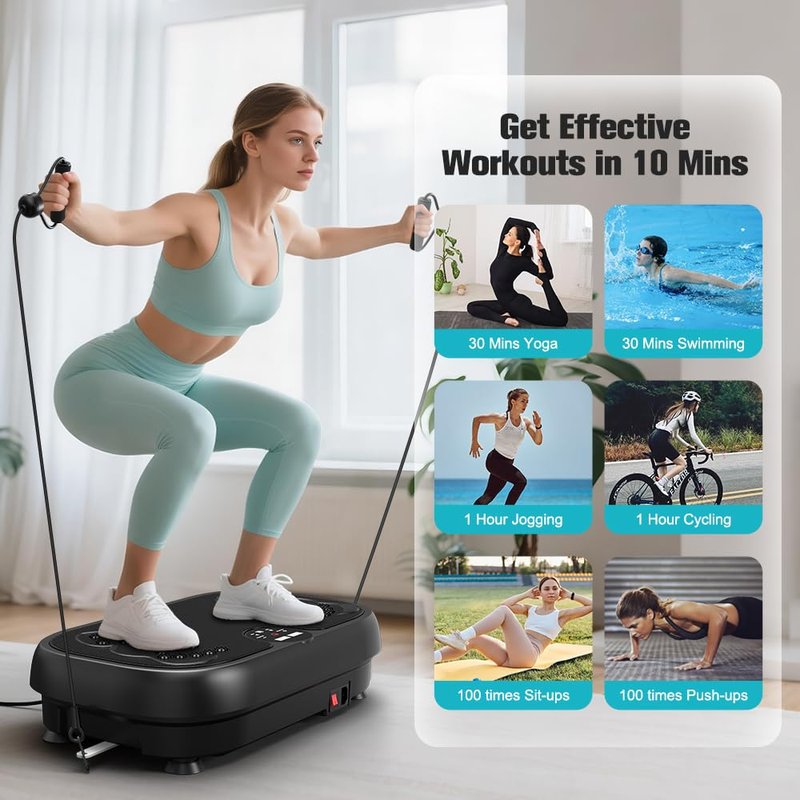 Relife Vibration Plate Exercise Machine Fitness Platform Whole Body Shaker Vibrate Stand Board Lymphatic Drainage Shaking for Weight Loss Fat Burning with 2 Resistance Bands Home Gyms Workout,400Lbs.