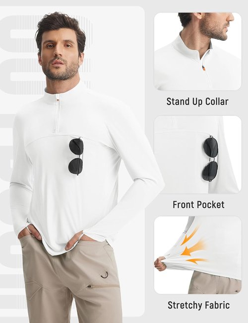 Baleaf Men's Long Sleeve Sun Shirt - Quick Dry Lightweight UV Protection | 1/4 Zip Hiking & Running