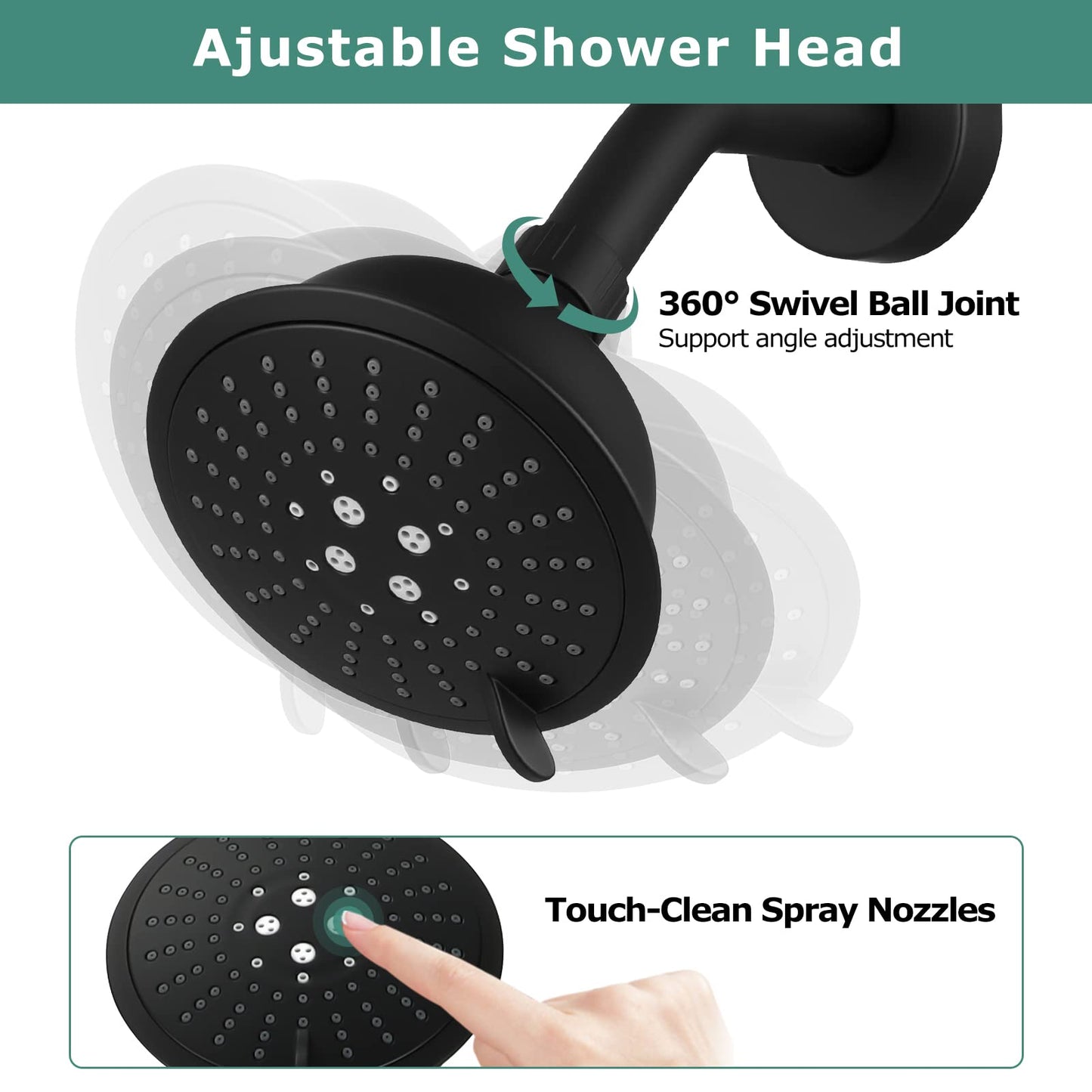 PARLOS Shower Faucet with Valve, Single-Handle Shower Trim Kit with 5-Spray Touch-Clean Shower Head, Wall Mounted Shower Faucets Sets Complete, 1436704