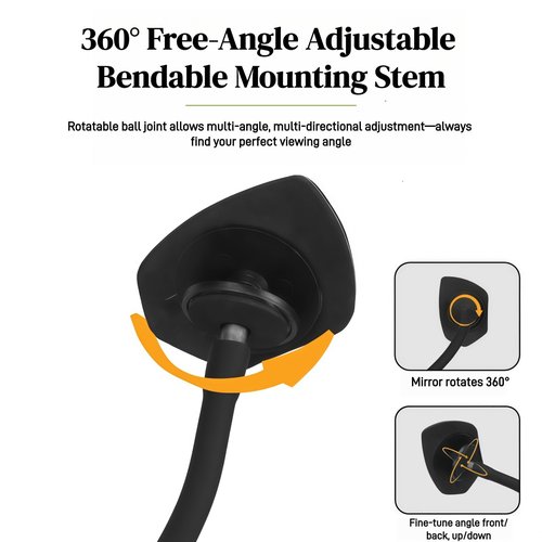 Goucrro Bike Bell with Mirrors: 360° Adjustable Safety Bicycle Rear View Mirror, Copper Bicycle Bell, Universal Fit for MTB/Rode Bike Handlebars, Bike Accessories (Black-Left)