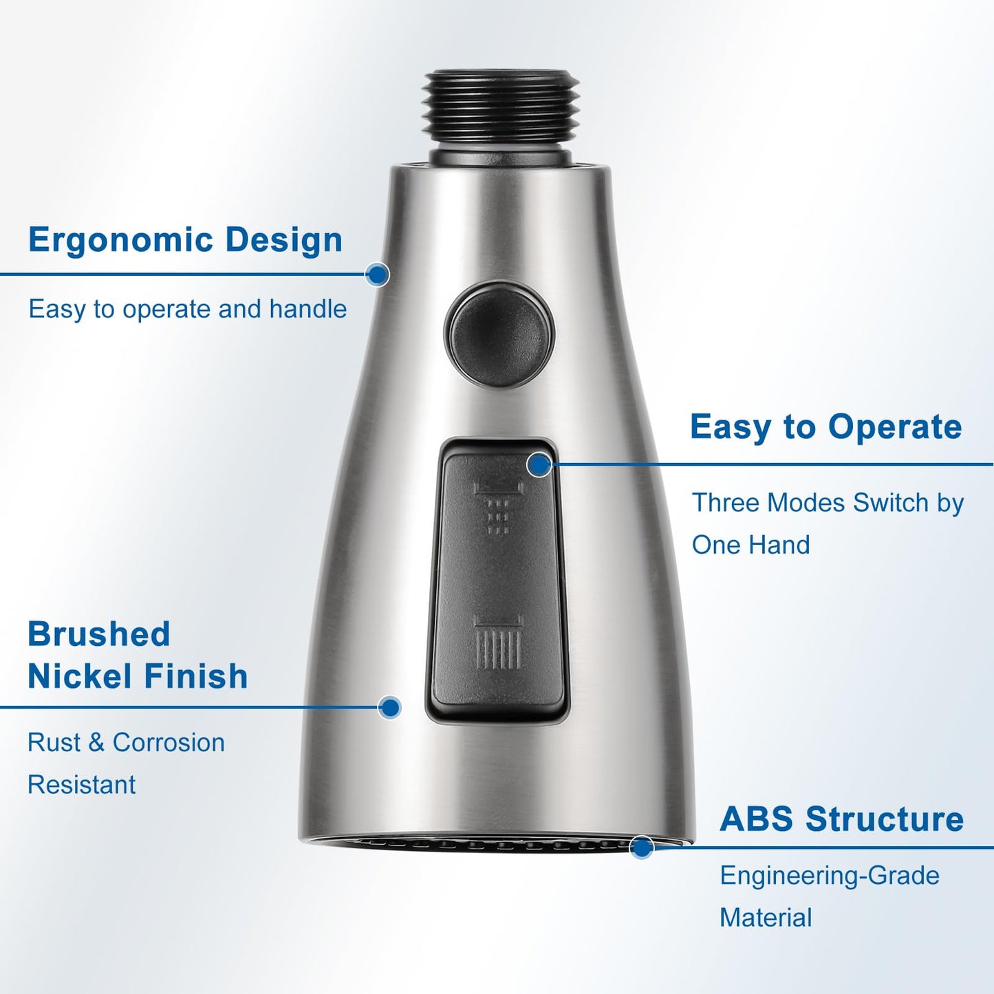 Xlajiao Kitchen Faucet Head Replacement, Premium 3 Function Pull Down Spray Head with 9 Adapters, Kitchen Sink Faucet Head Compatible with American Standard, Moen/Delta Faucets, Brushed Nickel