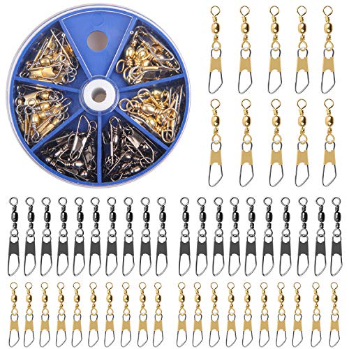 Fishing Barrel Swivel Snap Kit - 50pcs Quick Connect Swivels - Black & Gold